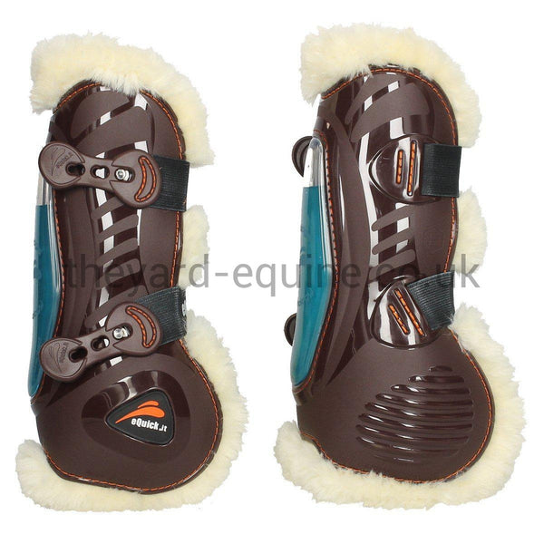 eQuick eShock Sheepskin Tendon Boots-Tendon Boots-eQuick-Small-Brown-Front-The Yard