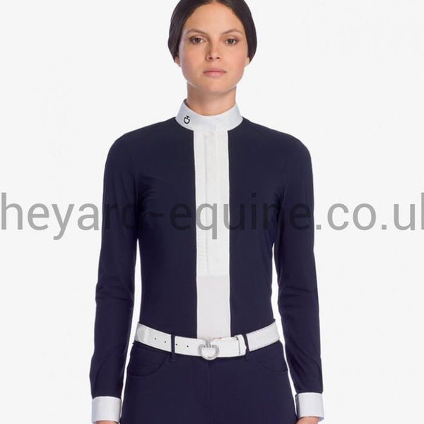 Cavalleria Toscana Long Sleeve Competition Shirt - Pleated Jersey Navy-Show Shirt-CT-XS-Navy-The Yard