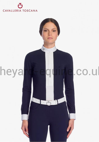 Cavalleria Toscana Long Sleeve Competition Shirt - Pleated Jersey Navy-Show Shirt-CT-XS-Navy-The Yard