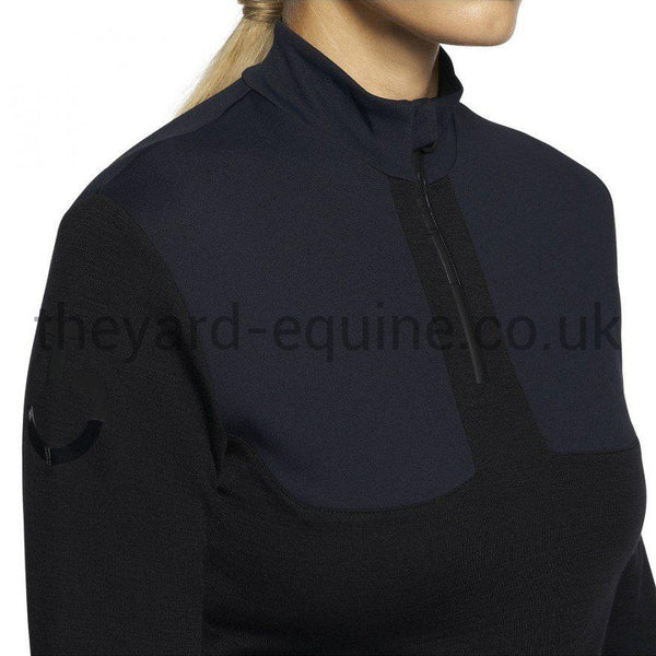 Cavalleria Toscana Training Top - Tech Wool CT Laser Cut Zip L/S Training Polo Black-Training Top-CT-XS-Black-The Yard