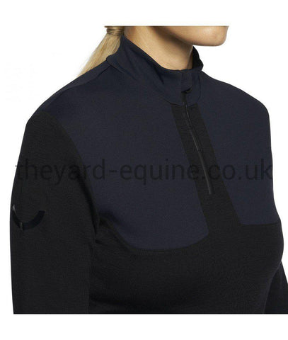 Cavalleria Toscana Training Top - Tech Wool CT Laser Cut Zip L/S Training Polo Black-Training Top-CT-XS-Black-The Yard