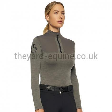 Cavalleria Toscana Training Top - Tech Wool CT Laser Cut Zip L/S Training Polo Grey-Training Top-CT-XS-Grey-The Yard