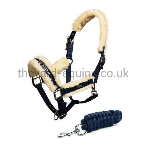 Equestrian Stockholm Fluffy Headcollar and Leadrope Set - Navy-Headcollar & Leadrope Set-Equestrian Stockholm-Cob-Navy-The Yard