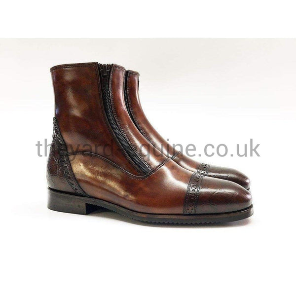 Secchiari Ankle Boots - Antique Brown & Punched Croc-Riding Boots-Secchiari-2.5UK/35-The Yard