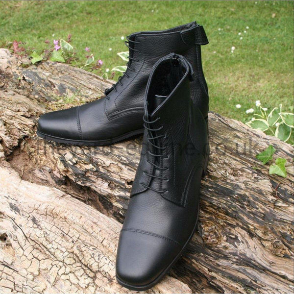 Secchiari Ankle Boots with Laces - Black (Grainy)-Riding Boots-Secchiari-Black-2.5UK/35-The Yard
