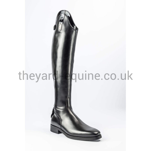 Secchiari Boots - Black Grainy with Patent Tops & Carbon Fibre Inside Leg-Ladies Riding Boots Standard Elastic Panel-Secchiari-The Yard