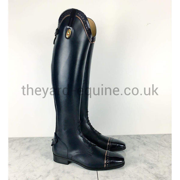 Secchiari Boots - Custom Blue with Patent & Rose Gold Piping-Ladies Riding Boots Standard Elastic Panel-Secchiari-The Yard