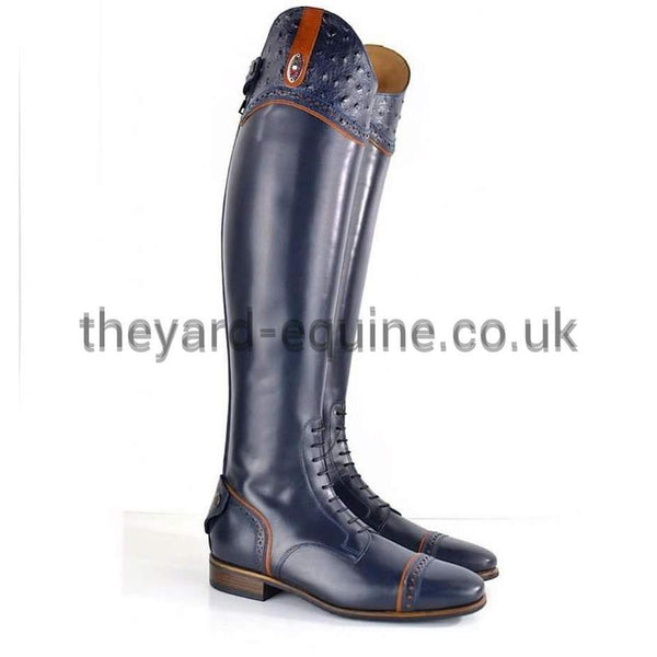 Secchiari Navy &amp; Tan With Ostrich Tops Calfskin Boots - Made to MeasureUnisex Riding Boots Made to MeasureThe Yard