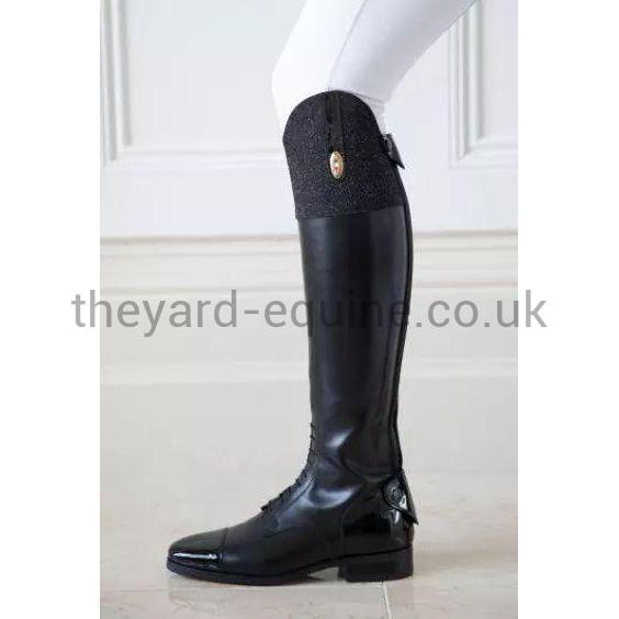 Secchiari Women's Black Glitter Top Calfskin Boots-Ladies Riding Boots-Secchiari-The Yard